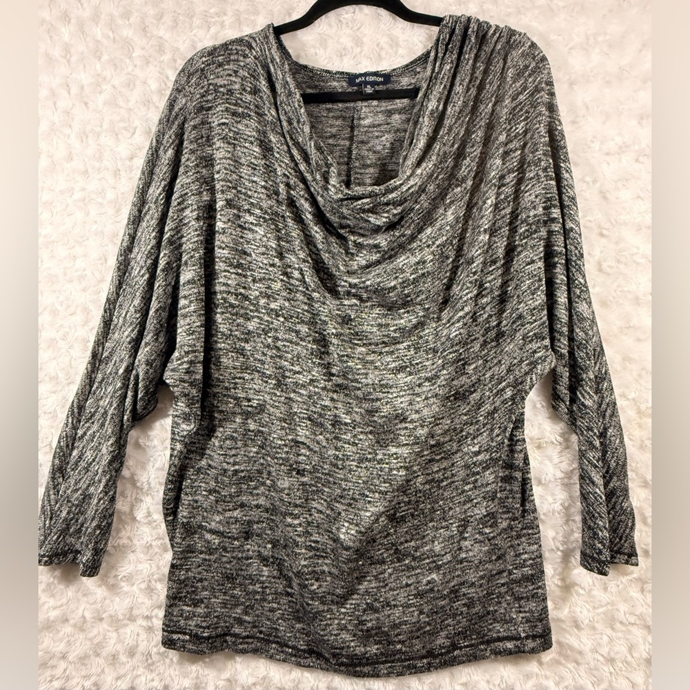 Max Edition Women’s Size XL Black White Marled Long Sleeve‎ Cowl Neck Sweater